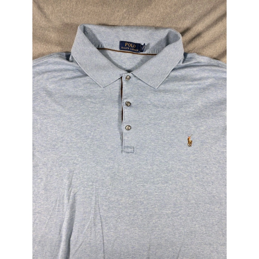 Polo Ralph Lauren Shirt 3XLT TALL Heathered Blue L/S Casual Preppy Flesh Pony